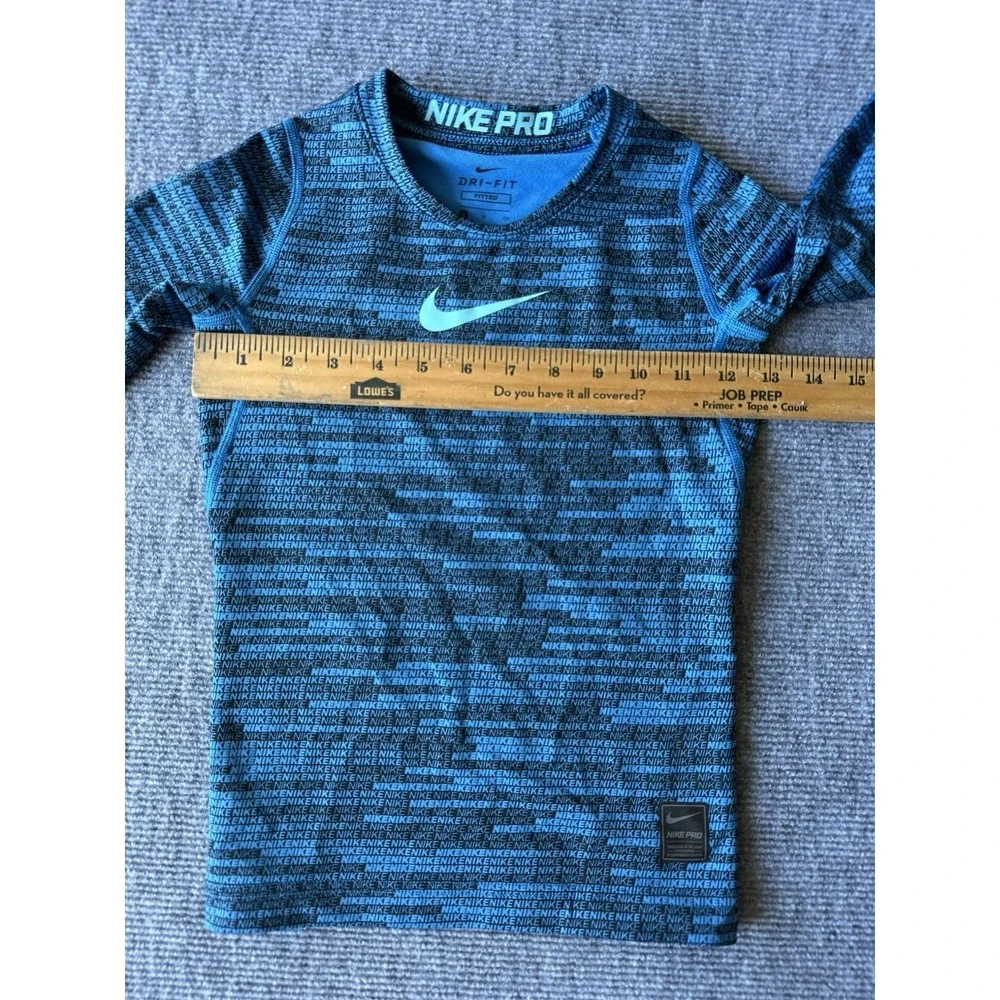 Nike Pro Dri-FIT Boys Fitted Long Sleeve Crew Neck Pullover T-Shirt Blue/Black